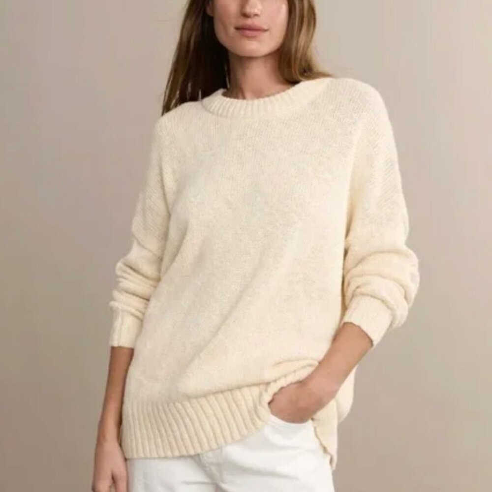 JENNI KAYNE Cruise Cocoon Crewneck Sweater Womens Medium Natural Cream Cotton
